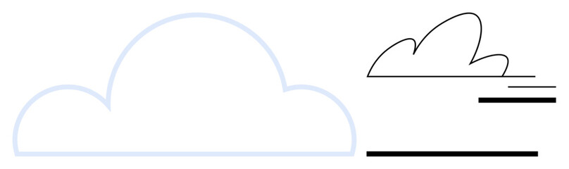 Obraz premium A large outlined cloud paired with motion lines evokes themes of speed, cloud computing, and innovation. Ideal for technology, connectivity, weather, networking, agility, storage simple flat