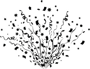 Confetti and streamers exploding from a central point.