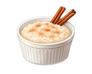 Watercolor Rice pudding with cinnamon sticks isolated on a transparent background