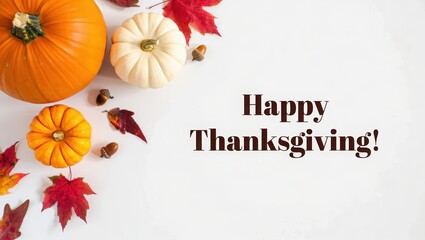 Happy Thanksgiving Text Day Background with pumpkins and autumn leaves Holiday Autumn festival scene, Fall, Harvest. holiday themed designs greeting cards, and social media posts. High quality photo