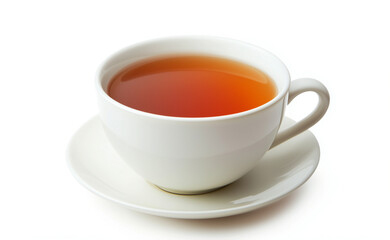 Cup of tea. Glass cup of hot aromatic tea on white background