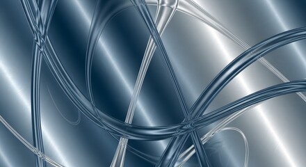 Abstract Metallic Chrome Curves Silver Background Wavy Lines Modern Futuristic Illustration Backdrop Art