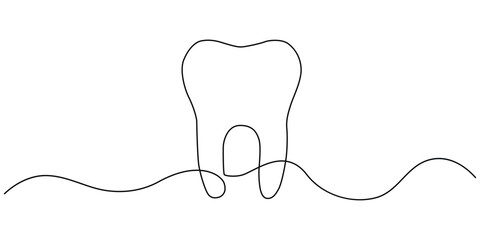 Tooth icon  continuous one line drawing minimalist dental vector design.