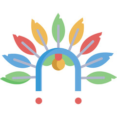 Colorful Feather Headdress Icon With Abstract Blue Arch And Red Dots On Transparent Background