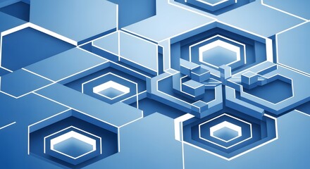 Abstract Blue Hexagon Pattern Conceptual Futuristic Design Connection Innovation Hi-Tech Network Communication Backdrop