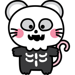 Cute Cartoon Mouse Dressed as a Skeleton for Halloween Celebration and Spooky Fun