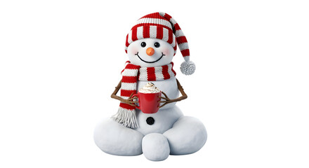 Cute snowman with red scarf and hat isolated on transparent background