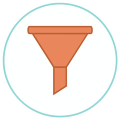 Simple orange funnel icon in a blue circle representing data filtering and processing