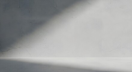 Grungy White Concrete Room Corner with Natural Light Shadows for Abstract Backdrop