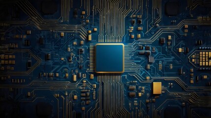 Fototapeta premium Circuit Blue Board Texture on Black Background – Futuristic Technology Design Representing Innovation, Connectivity, and Modern Digital Electronics Concept