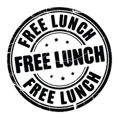 Circular stamp graphic with free lunch text