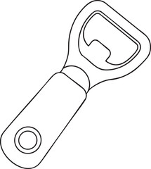 Classic bottle opener outline illustration, essential kitchen tool for beverages and bar utensil design art