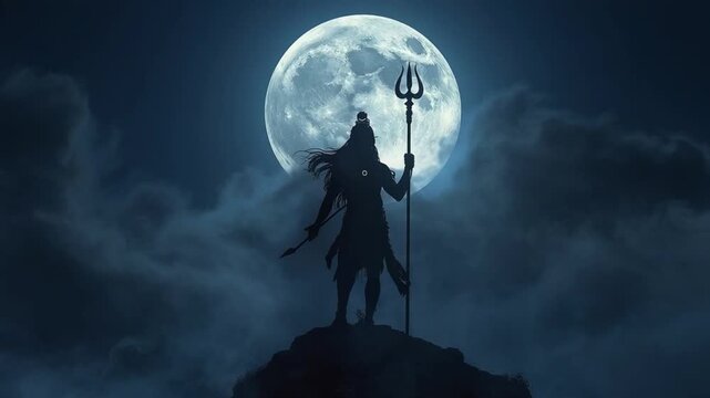 Lord Shiva Silhouette with Trident and Moon &ndash; Maha Shivaratri Night Meditation