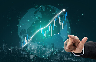 This image illustrates a powerful business growth concept featuring financial charts against a global backdrop, highlighting success and innovation in finance. Impute