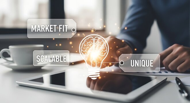 Business meeting with creative idea unique scalable market fit and technology