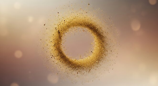 Abstract golden glitter circle on a blurred background, creating a magical effect