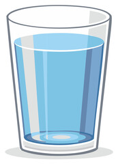 Simple Clear Glass of Fresh Blue Water Cartoon Illustration for Hydration and Refreshment
