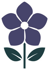 Stylish Periwinkle Flower with Two Dark Green Leaves Blossom Minimalist Design