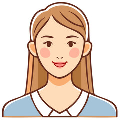 Illustrated portrait of a smiling woman with long hair and blush