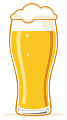 Refreshing Golden Beer in a Glass with White Foam and Bubbles Illustration