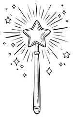 Magic Wand with Star and Sparkles Hand Drawn Sketch Style Illustration for Design Elements and Magical Concepts