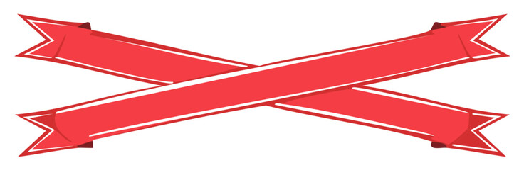 Red Crossed Ribbons. Decorative Vector Design. Blank Banner Emblems
