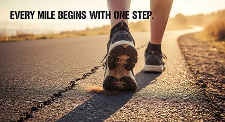Every mile begins with one step motivational journey concept background