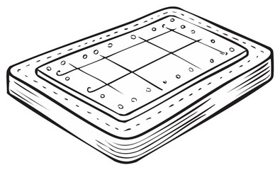 Isolated line art illustration of a simple rectangular quilted bed mattress for sleep comfort