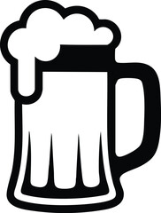 Black and White Icon of a Foaming Beer Mug or Stein, vector, illustration.