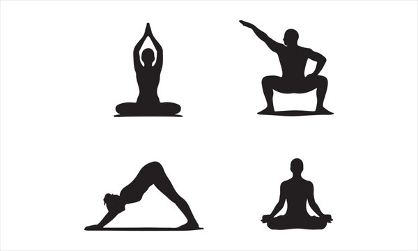 Yoga Poses Silhouette Set | Basic Asanas Vector Collection for Wellness and Fitness
