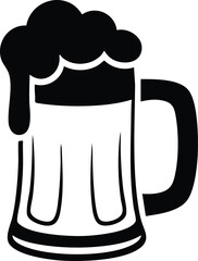 Black Silhouette of a Beer Mug or Stein with Foam, vector, illustration