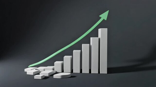 A rising bar chart with a green arrow symbolizing business growth and recovery from failure.