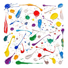 Colorful paint splatters isolated on transparent background