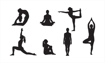 Yoga Poses Silhouette Set | Basic Asanas Vector Collection for Wellness and Fitness