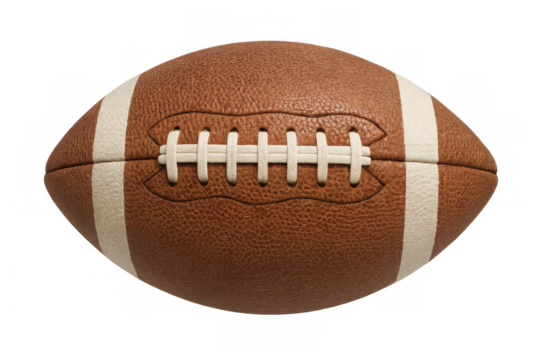 American football ball for championship games and sports advertising, isolated with transparent background