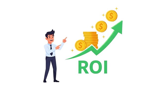 Return on Investment Illustration showing Money Growth with business man presentation