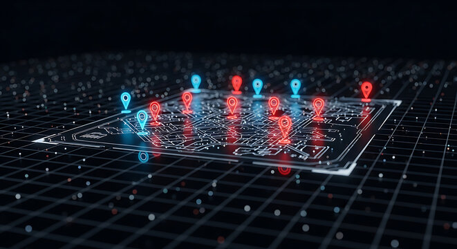 Modern City Map with Location Markers Representing Different Points of Interest