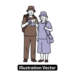 Elderly Couple Enjoying a Trip Examining a Map and Planning Their Travel Adventure Together