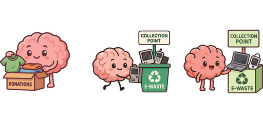 cute brain character supporting anti-pollution awareness