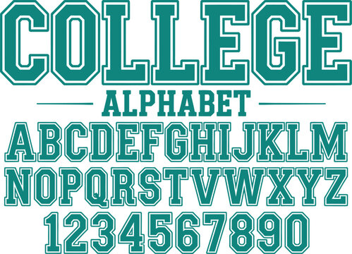 Classic college font. Vintage sport font in american style for football, baseball or basketball logos and t-shirt. Athletic department typeface, varsity style font 