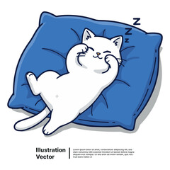 Cute Cartoon Cat Nap A Relaxing Feline Friend Resting on a Pillow Vector Illustration