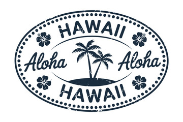 Fototapeta premium Vintage hawaii aloha stamp with palm trees and hibiscus flowers