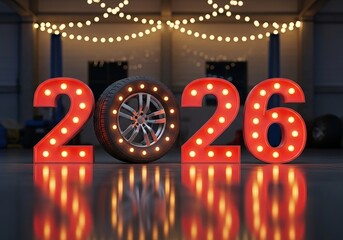 Automotive 2026 concept with illuminated tire display