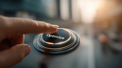 Fototapeta premium A close-up of a hand pressing a shiny button labeled 