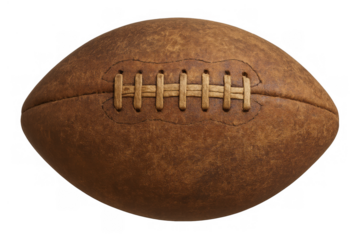 Vintage american football displaying classic leather texture and lacing, a symbol of retro sports and athletic tradition, transparent background