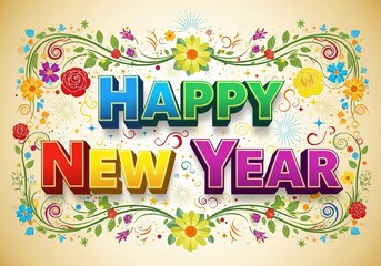 Happy new year colorful greeting card floral design