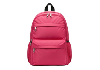 Fototapeta premium A vibrant pink backpack with multiple zippered compartments and padded straps perfect for school or travel isolated on transparent background