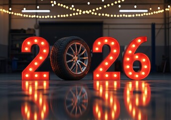 New year 2026 celebration with automotive tire theme