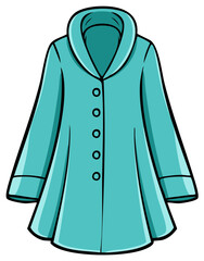 Bright teal overcoat fashion apparel casual wear garment with large collar and button closure flat vector illustration