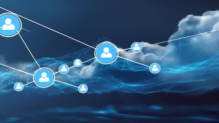 Abstract digital network connecting people over a cloud background with blue tones and data flow - Powered by Adobe
